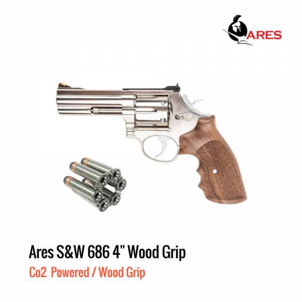 [해외] Ares M686 Co2 리볼버 4인치 스미스웨슨 Real Wood Grip