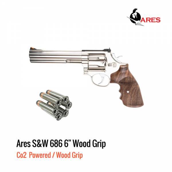[해외] Ares M686 Co2 리볼버 6인치 스미스웨슨 Real Wood Grip
