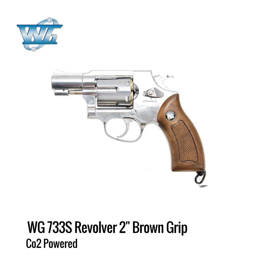 [해외] 윈건 WG Super Sports 733 Co2 리볼버 2인치 실버 브라운그립